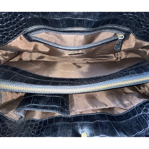 Adrienne Vittadini Women’s Black Leather Croc Embossed Tortoiseshell Top Handle - Picture 10 of 11